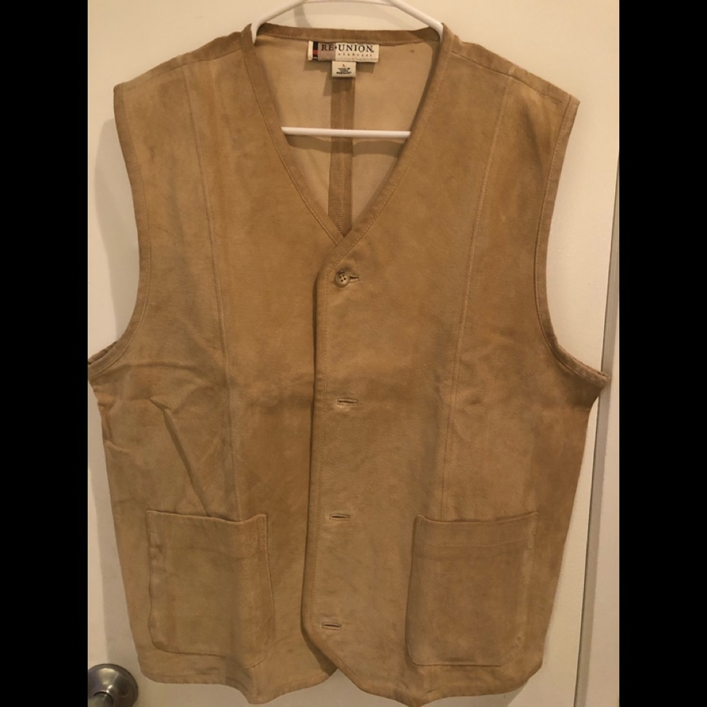 Men’s VINTAGE Suede Leather Vest Yellowstone Western sandcastle color button-up
